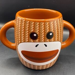Galerie Double Sided Double Handle Sock Monkey Ceramic Coffee/Tea Cup/Mug